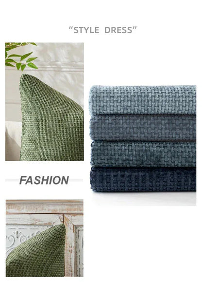 Light Blue Plush Chenille Cushion Covers Set of 2 - Soft Textured Decorative Throw Pillow Cases for Sofa Couch, 45x45cm - Mekamart Australia