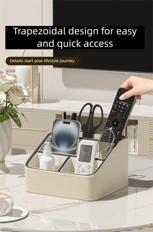 Black Stylish PU Leather Desktop Organizer Caddy - Multi-Compartment Holder for Remotes, Office Supplies, Makeup - Mekamart Australia