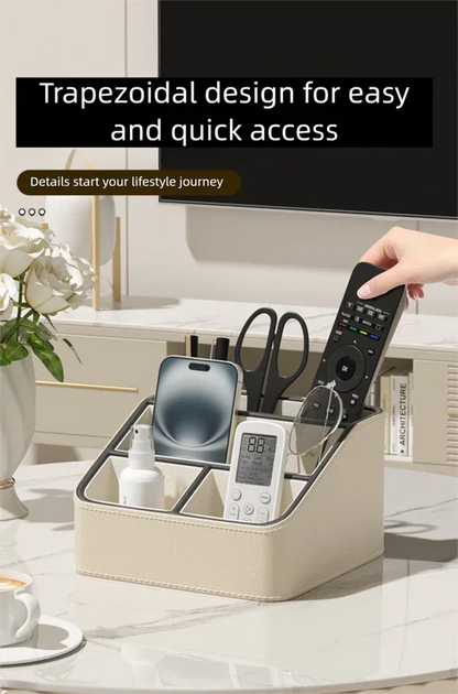 Black Stylish PU Leather Desktop Organizer Caddy - Multi-Compartment Holder for Remotes, Office Supplies, Makeup - Mekamart Australia