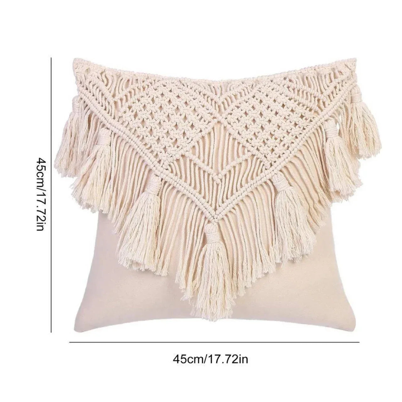 Black Boho Chic Macrame Cushion Cover - Handmade Woven Cotton Linen Pillow Case with Tassels - Decorative Throw Pillow Sham 45x45cm (Cover Only) - Mekamart Australia