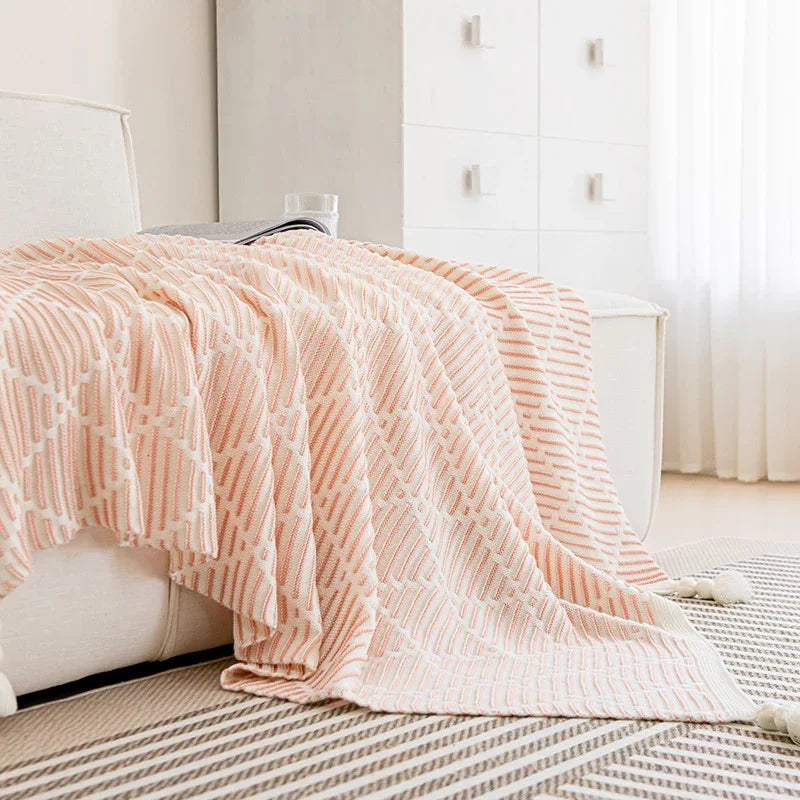 Black and Beige Diamond Pattern Soft Cozy Knit Throw Blanket with Tassels - Geometric Pattern Lightweight Acrylic Blanket for Sofa Couch Bed, 130x150cm - Mekamart Australia
