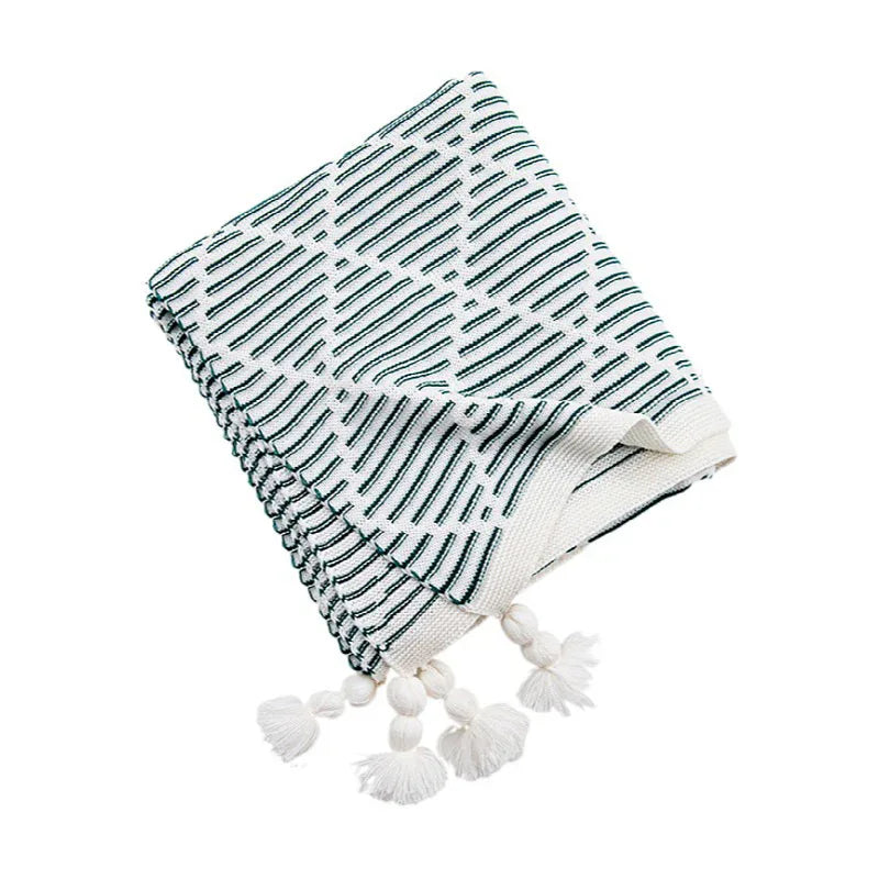 Black and Beige Diamond Pattern Soft Cozy Knit Throw Blanket with Tassels - Geometric Pattern Lightweight Acrylic Blanket for Sofa Couch Bed, 130x150cm - Mekamart Australia