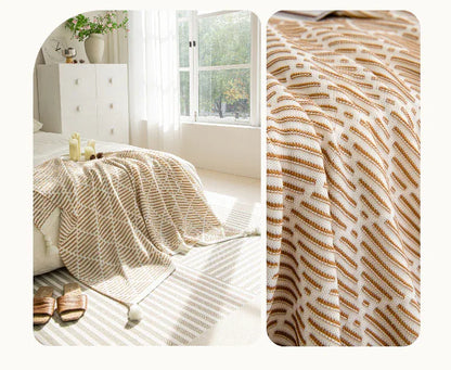 Green and Beige Diamond Pattern Soft Cozy Knit Throw Blanket with Tassels - Geometric Pattern Lightweight Acrylic Blanket for Sofa Couch Bed, 130x150cm - Mekamart Australia