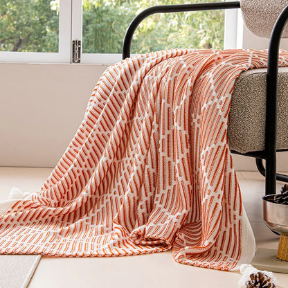 Orange and Beige Diamond Pattern Soft Cozy Knit Throw Blanket with Tassels - Geometric Pattern Lightweight Acrylic Blanket for Sofa Couch Bed, 130x150cm - Mekamart Australia