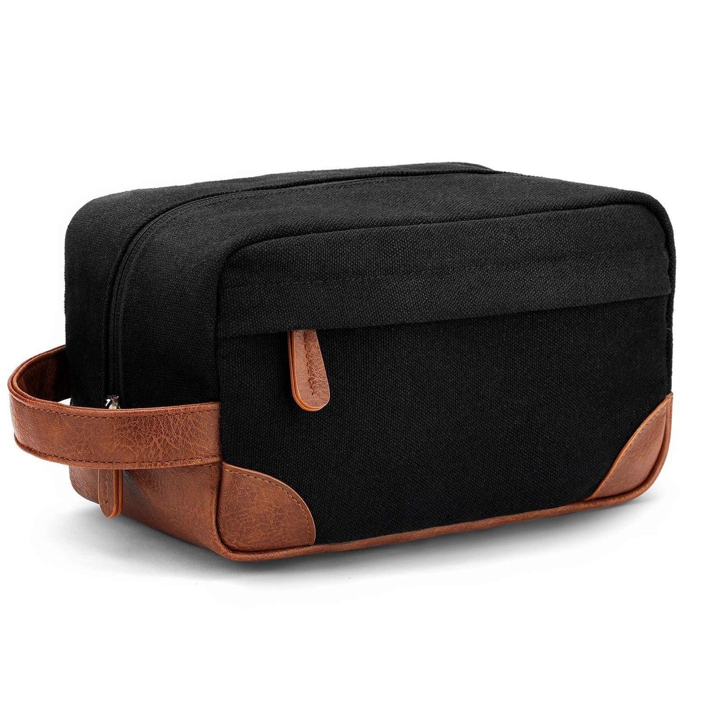 Black And Brown Men's Canvas Toiletry Bag - Large Capacity Water-Resistant Travel Organizer Dopp Kit with Handle - Mekamart Australia