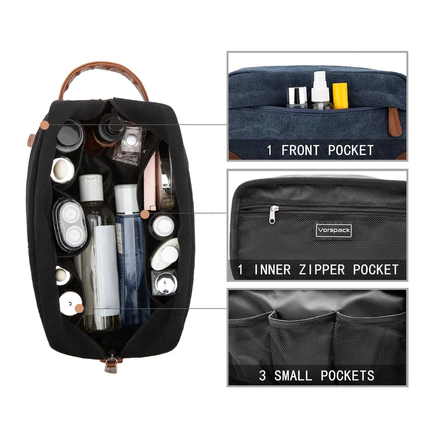 Black And Brown Men's Canvas Toiletry Bag - Large Capacity Water-Resistant Travel Organizer Dopp Kit with Handle - Mekamart Australia
