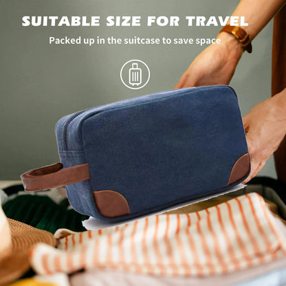 Black And Brown Men's Canvas Toiletry Bag - Large Capacity Water-Resistant Travel Organizer Dopp Kit with Handle - Mekamart Australia