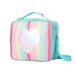 Blue Sparkling Rainbow Heart Insulated Lunch Bag for Kids - Portable School Lunch Box with Shoulder Strap - Mekamart Australia