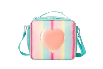 Blue Sparkling Rainbow Heart Insulated Lunch Bag for Kids - Portable School Lunch Box with Shoulder Strap - Mekamart Australia