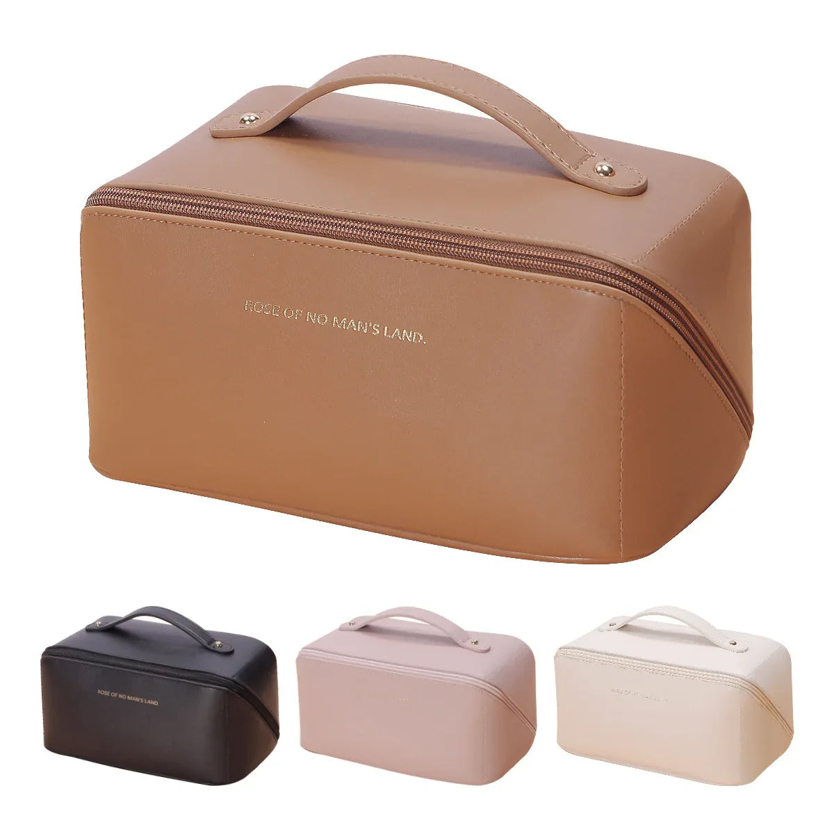 Pink Elegant PU Leather Makeup Bag & Toiletry Organizer with Detachable Mesh Pouch - Large Capacity Travel Cosmetic Case - Mekamart Australia
