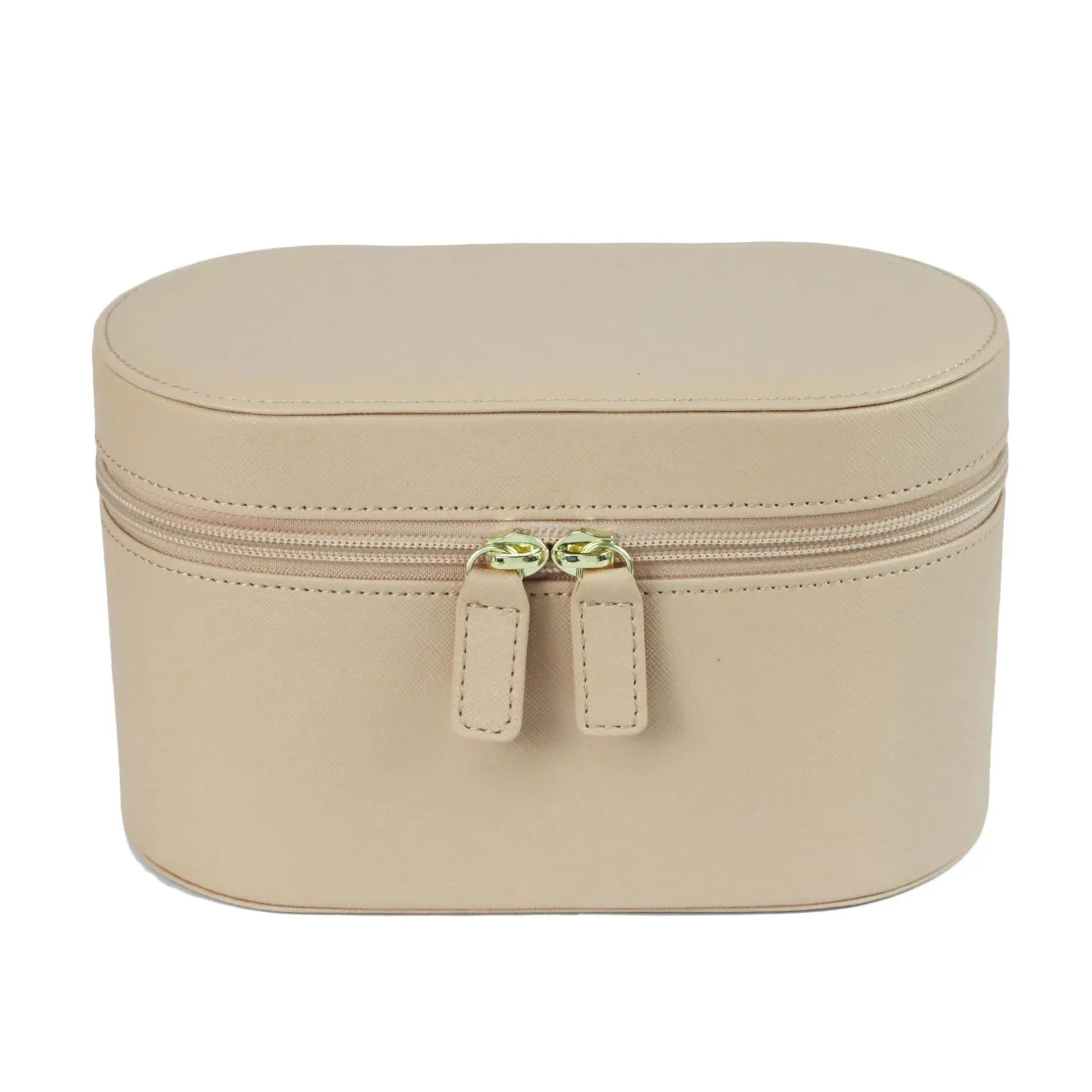 Beige Elegant PU Leather Makeup & Toiletry Bag - Large Capacity Travel Cosmetic Organizer with Brush Holder - Mekamart Australia