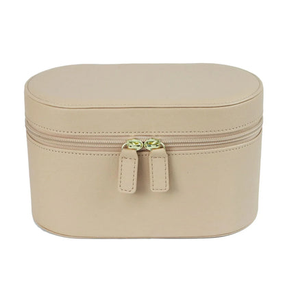 Beige Elegant PU Leather Makeup & Toiletry Bag - Large Capacity Travel Cosmetic Organizer with Brush Holder - Mekamart Australia