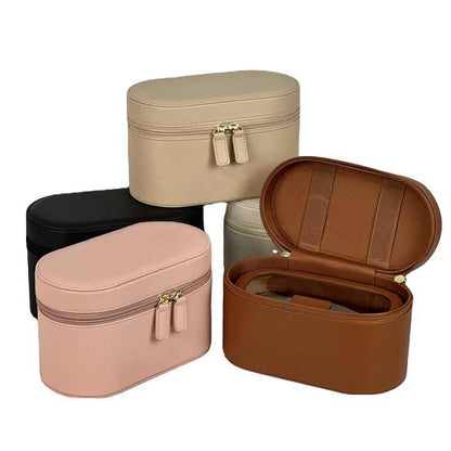 Beige Elegant PU Leather Makeup & Toiletry Bag - Large Capacity Travel Cosmetic Organizer with Brush Holder - Mekamart Australia