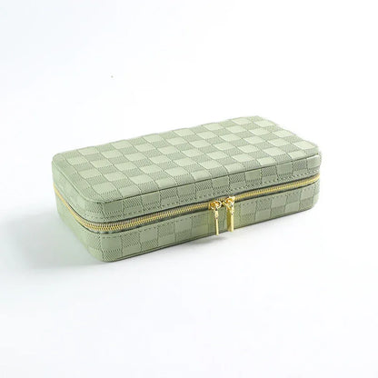 Green Stylish PU Leather Travel Jewellery Box - Compact Organizer for Rings, Earrings, Necklaces with Mirror - Mekamart Australia