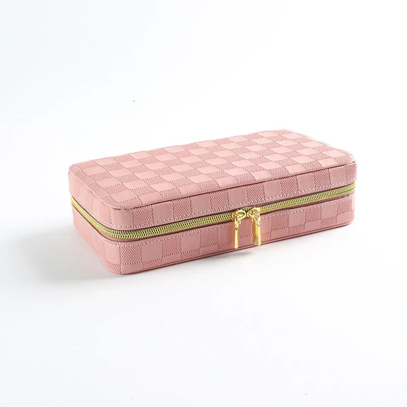 Pink Stylish PU Leather Travel Jewellery Box - Compact Organizer for Rings, Earrings, Necklaces with Mirror - Mekamart Australia