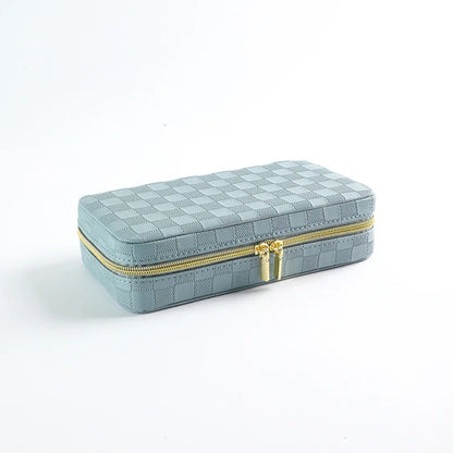 Blue Stylish PU Leather Travel Jewellery Box - Compact Organizer for Rings, Earrings, Necklaces with Mirror - Mekamart Australia