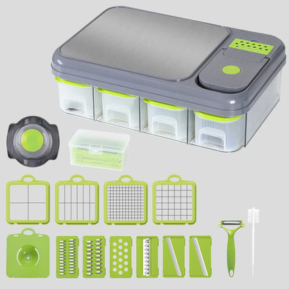 Green And Grey Ultimate 12-in-1 Multi-Functional Vegetable Slicer Dicer Chopper - Mandoline with Storage Containers & Drain Basket - Mekamart Australia