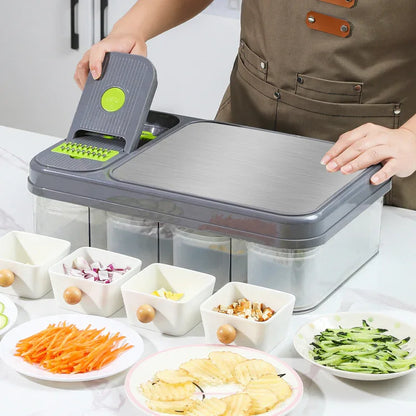 Green And Grey Ultimate 12-in-1 Multi-Functional Vegetable Slicer Dicer Chopper - Mandoline with Storage Containers & Drain Basket - Mekamart Australia