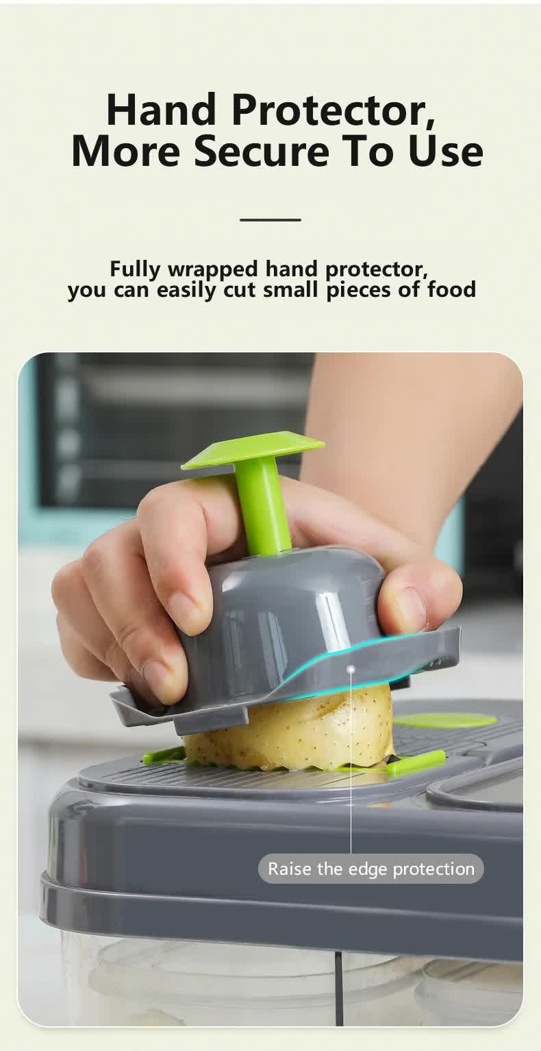 Green And Grey Ultimate 12-in-1 Multi-Functional Vegetable Slicer Dicer Chopper - Mandoline with Storage Containers & Drain Basket - Mekamart Australia