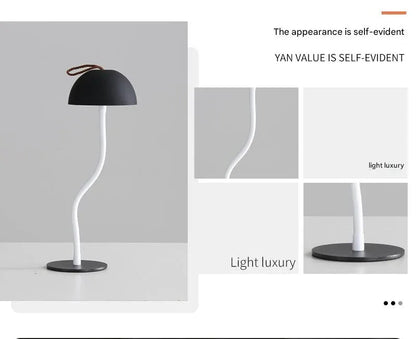 Black Sleek Minimalist LED Mushroom Table Lamp - Rechargeable 3-Color Touch Control, Bar & Ambient Light - Mekamart Australia