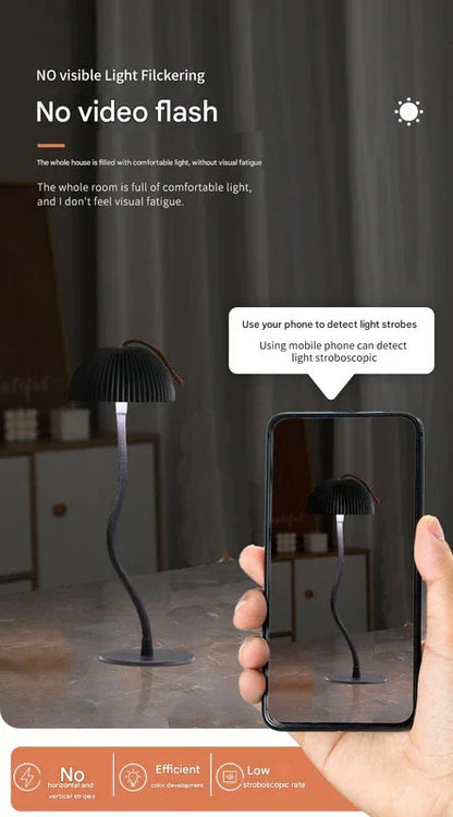 Black Sleek Minimalist LED Mushroom Table Lamp - Rechargeable 3-Color Touch Control, Bar & Ambient Light - Mekamart Australia
