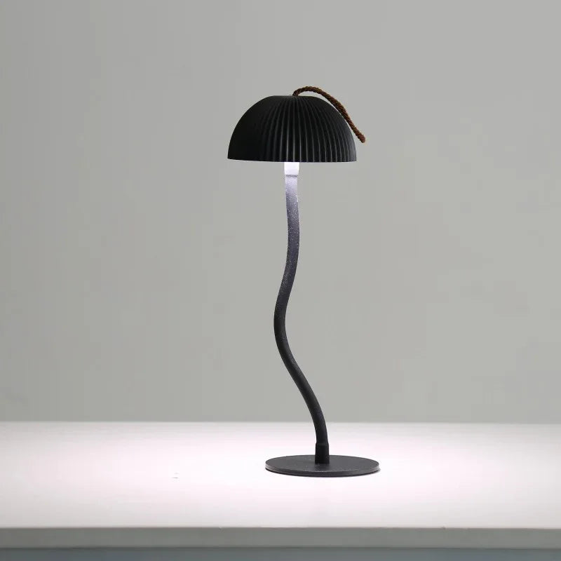Black Three-dimensional stripes Sleek Minimalist LED Mushroom Table Lamp - Rechargeable 3-Color Touch Control, Bar & Ambient Light - Mekamart Australia