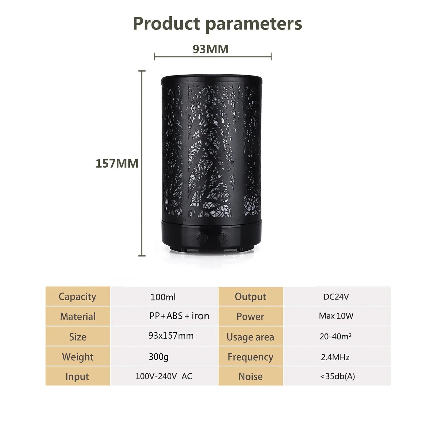 Black Forest Design Iron Essential Oil Diffuser - 7 Color LED Ultrasonic Cool Mist Humidifier 100ml - Mekamart Australia