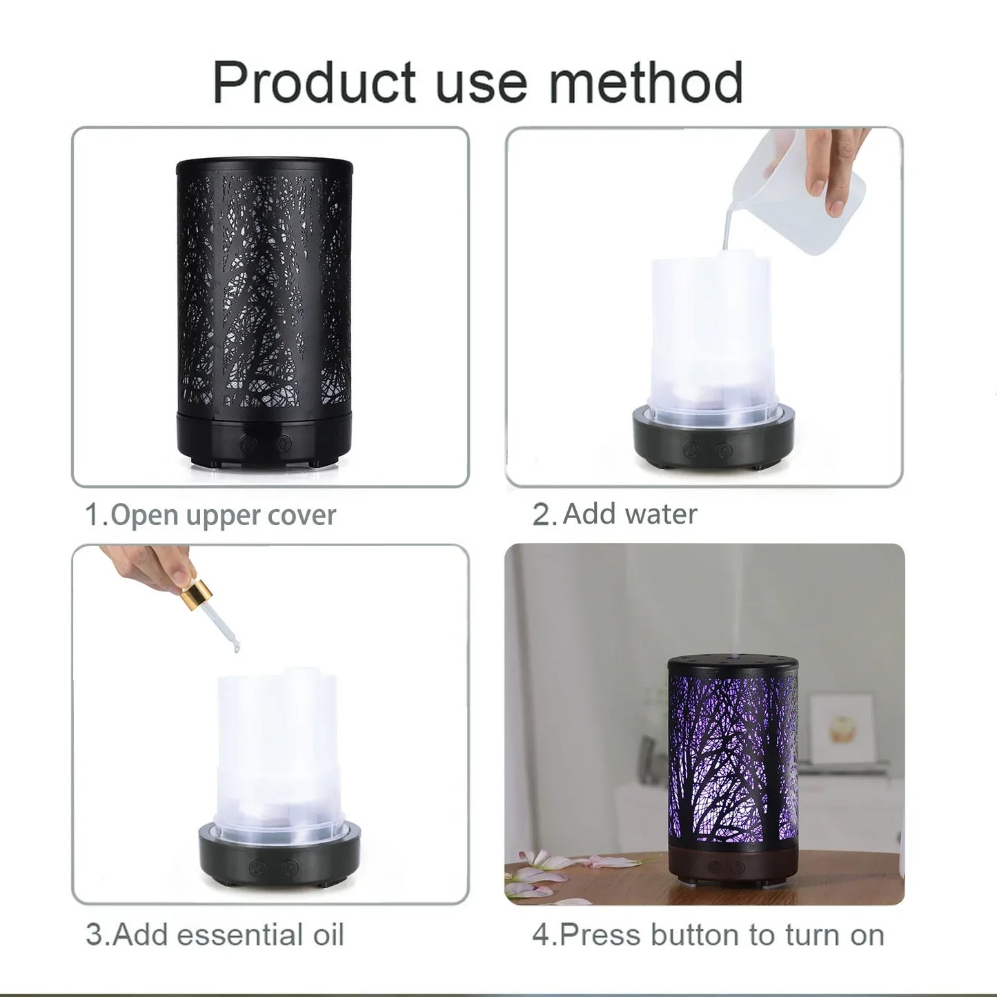 Black Forest Design Iron Essential Oil Diffuser - 7 Color LED Ultrasonic Cool Mist Humidifier 100ml - Mekamart Australia