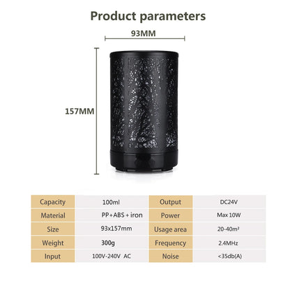 Khaki and Black Forest Design Iron Essential Oil Diffuser - 7 Color LED Ultrasonic Cool Mist Humidifier 100ml - Mekamart Australia