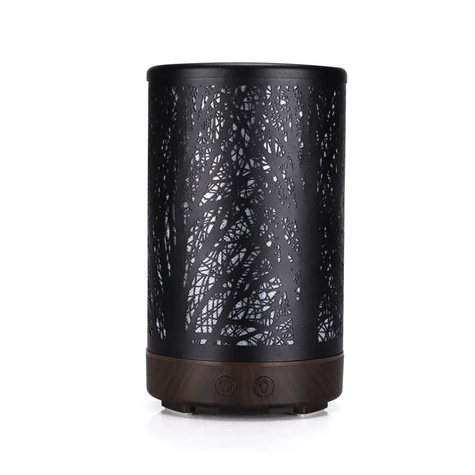 Coffee and Black Forest Design Iron Essential Oil Diffuser - 7 Color LED Ultrasonic Cool Mist Humidifier 100ml - Mekamart Australia