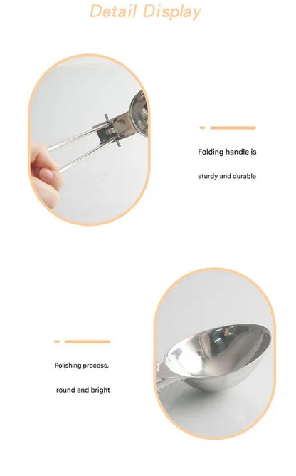 Silver 304 Stainless Steel Folding Camping Ladle - 2 Pack Deep Serving Spoons, Portable & Eco-Friendly - Mekamart Australia