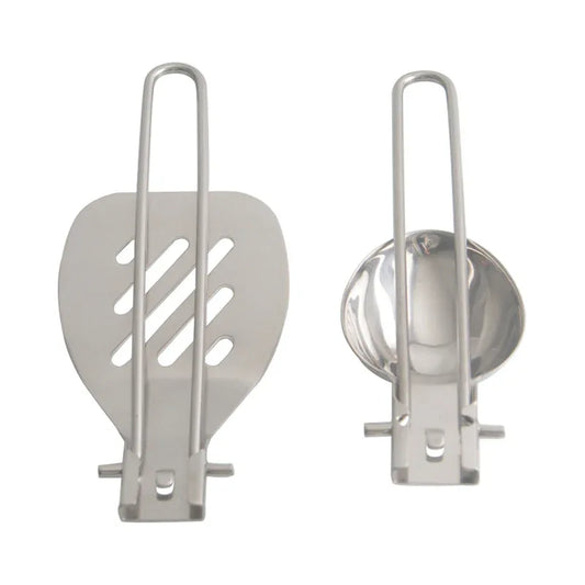 Silver Premium 304 Stainless Steel Folding Camping Utensil Set - Spatula & Deep Spoon Combo for Outdoor Cooking - Mekamart Australia