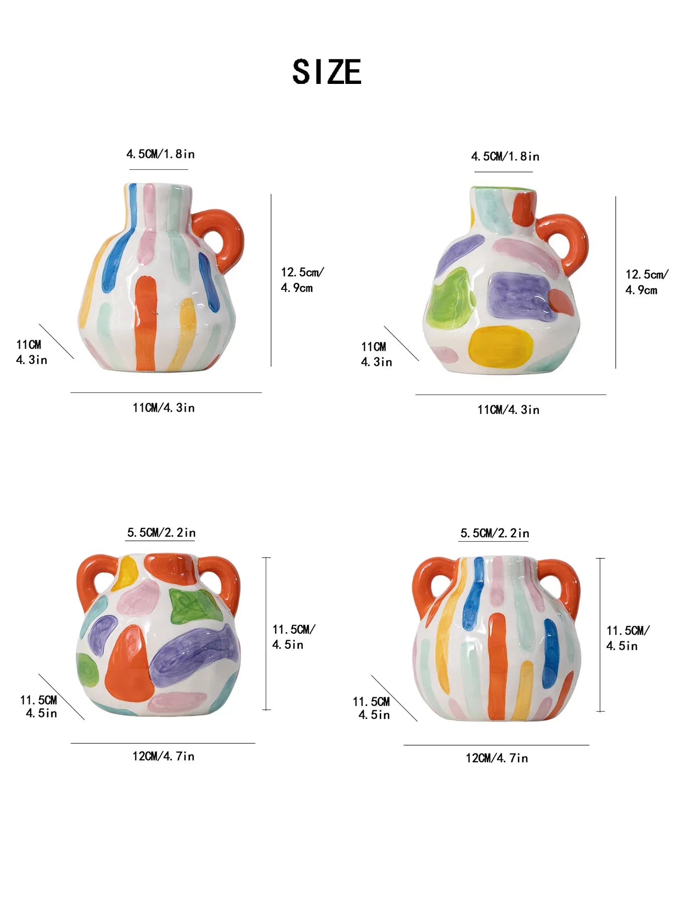Colorful Artistic Hand-Painted Ceramic Vase - Dual Handle Pot Style - Colourful Striped Home Decor Accent - Mekamart Australia