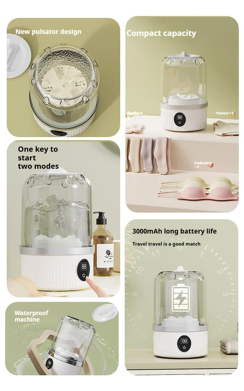 White Portable Mini Washing Machine - Rechargeable USB-C Electric Washer for Travel, Delicates & Socks - Mekamart Australia