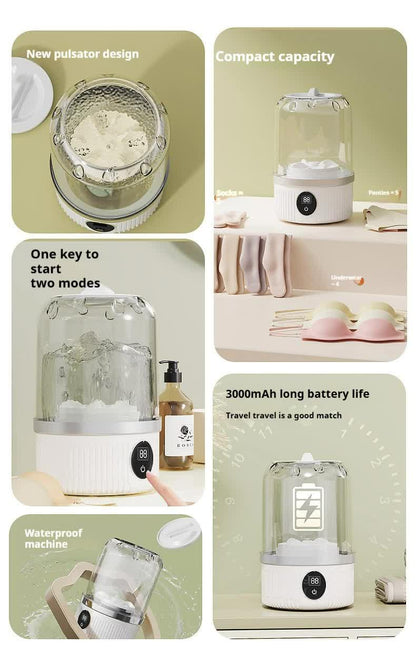 White Portable Mini Washing Machine - Rechargeable USB-C Electric Washer for Travel, Delicates & Socks - Mekamart Australia