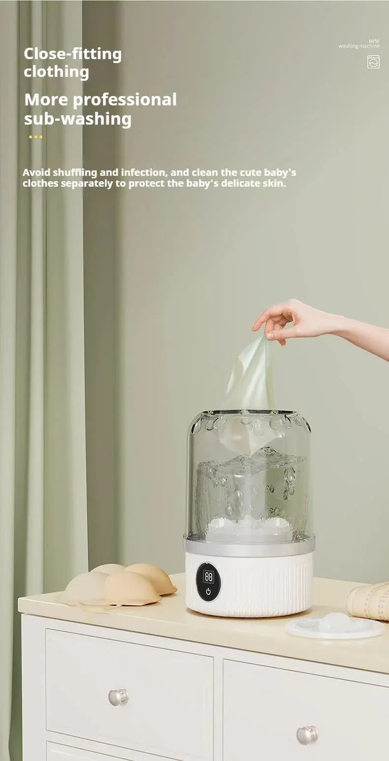 White Portable Mini Washing Machine - Rechargeable USB-C Electric Washer for Travel, Delicates & Socks - Mekamart Australia