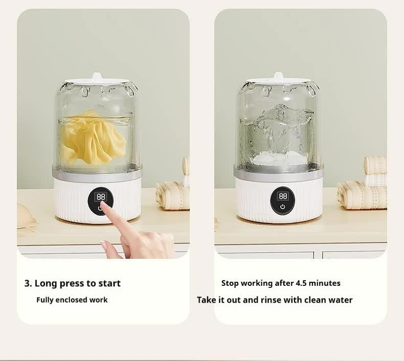 White Portable Mini Washing Machine - Rechargeable USB-C Electric Washer for Travel, Delicates & Socks - Mekamart Australia