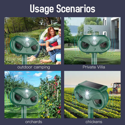 Black Advanced Solar Powered Ultrasonic Animal Repeller - Outdoor Pest Deterrent with Motion Sensor, Strobe Light & Laser - Mekamart Australia