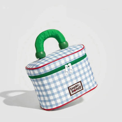 Blue And Green Chic Gingham Plaid Cosmetic Bag - Large Capacity Portable Travel Toiletry Organizer, Water-Resistant - Mekamart Australia