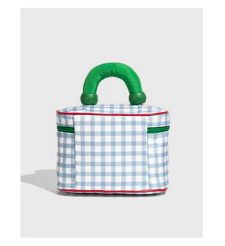 Blue And Green Chic Gingham Plaid Cosmetic Bag - Large Capacity Portable Travel Toiletry Organizer, Water-Resistant - Mekamart Australia
