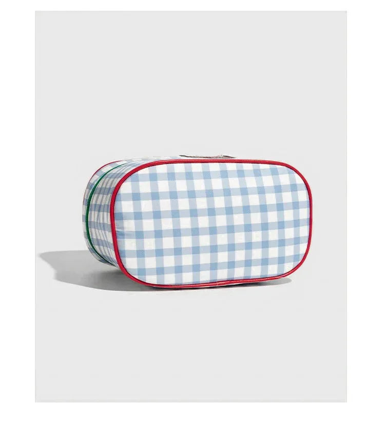 Blue And Green Chic Gingham Plaid Cosmetic Bag - Large Capacity Portable Travel Toiletry Organizer, Water-Resistant - Mekamart Australia
