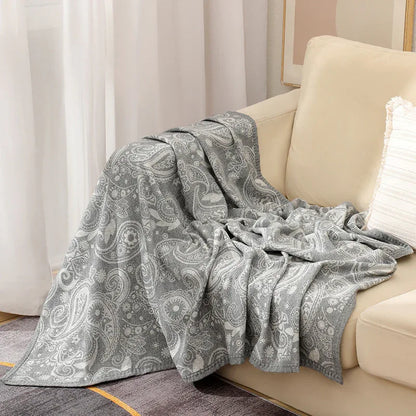 Grey Luxurious Paisley Jacquard Throw Blanket - Soft Wool Blend with Tassels, 120x150cm, Lightweight Sofa & Nap Blanket - Mekamart Australia