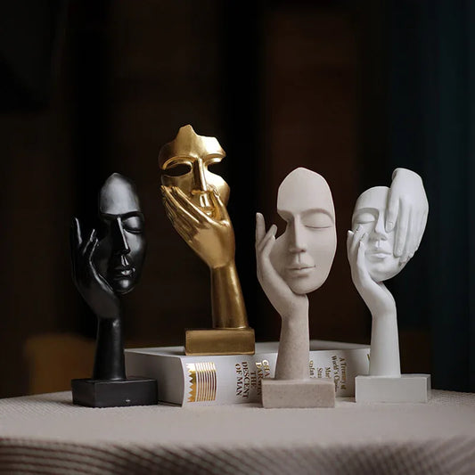 Gold Style 3 Elegant Abstract Face Sculpture - Modern Resin Art Figurine, Hand & Mask Home Decor Accent - Mekamart Australia