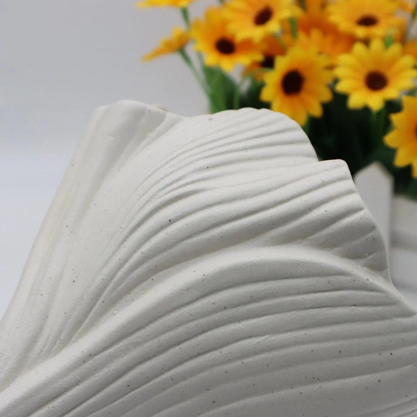 Beige Elegant Off-White Ceramic Vase - Modern Sculptural Flower Holder with Wide Fluted Opening - Mekamart Australia