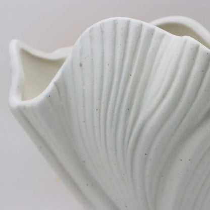 Black Elegant Off-White Ceramic Vase - Modern Sculptural Flower Holder with Wide Fluted Opening - Mekamart Australia
