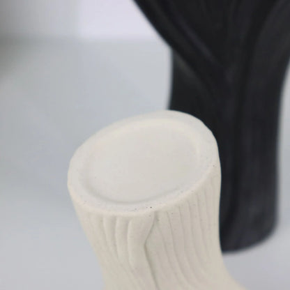 Black Elegant Off-White Ceramic Vase - Modern Sculptural Flower Holder with Wide Fluted Opening - Mekamart Australia