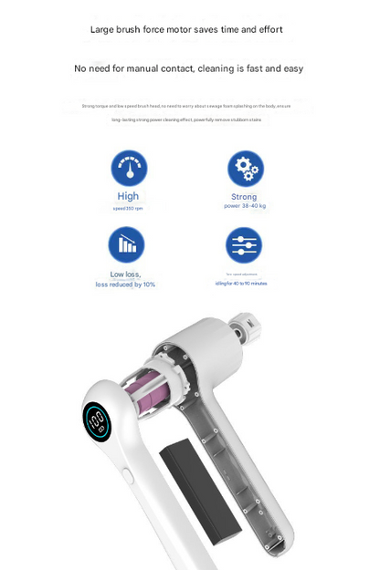 White Rechargeable Electric Spin Scrubber - Waterproof Power Cleaning Brush with 5 Heads & Digital Display for Bathroom, Kitchen & More