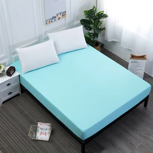 Light Blue Queen Size Waterproof Fitted Mattress Protector - Soft & Breathable Bed Cover, Hypoallergenic, Deep Pocket (152x190x30cm) - Mekamart Australia