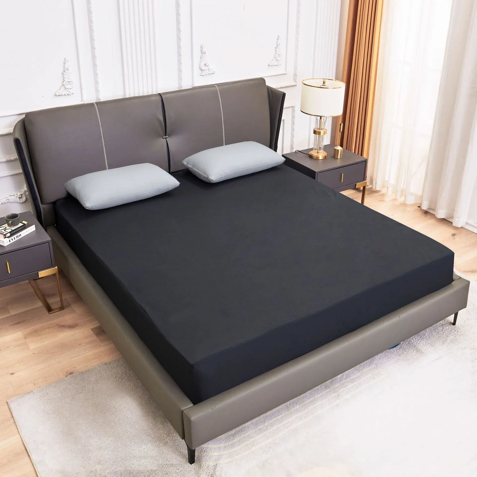 Dark Grey Queen Size Waterproof Fitted Mattress Protector - Soft & Breathable Bed Cover, Hypoallergenic, Deep Pocket (152x190x30cm) - Mekamart Australia