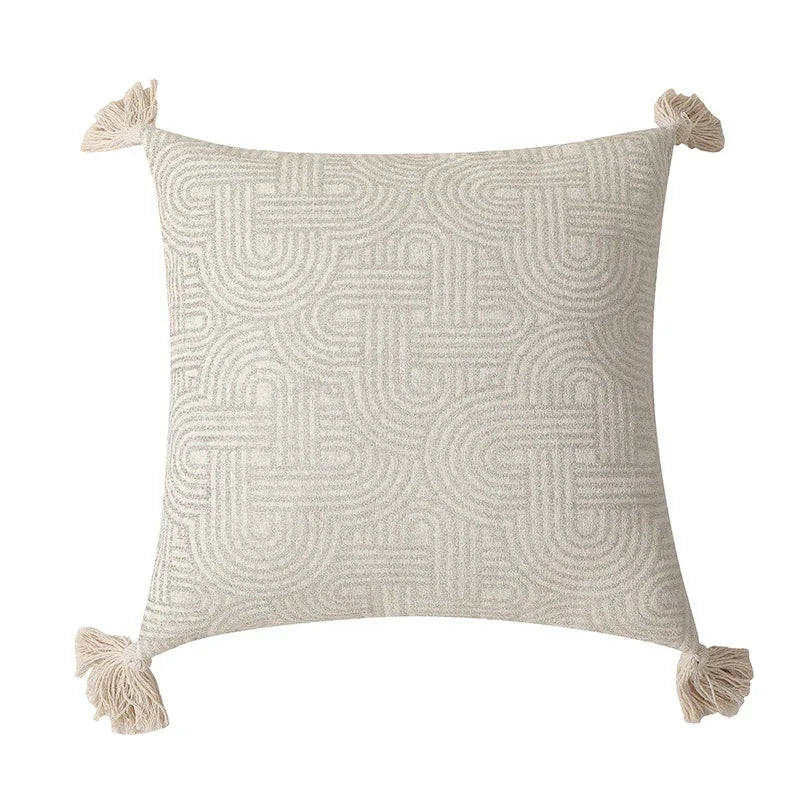 Grey Chic Geometric Jacquard Cushion Covers with Tassels - Set of 2, Plush Blend for Sofa & Bed Decor (45x45cm, Insert Not Included) - Mekamart Australia